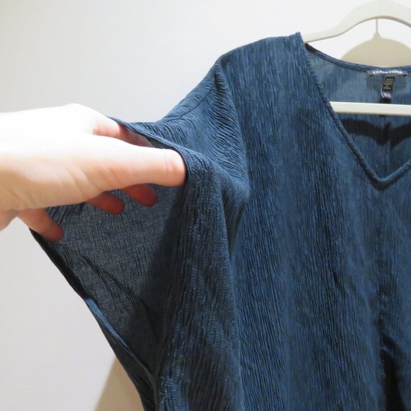 EILEEN FISHER V-Neck Boxy Plisse Tunic Top Green Tencel Lagenlook Minimalist - Picture 7 of 15